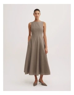 Panelled Midi Dress in Neutral Check