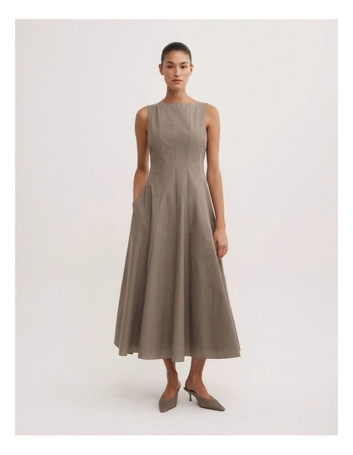 Panelled Midi Dress in Neutral Check image 1