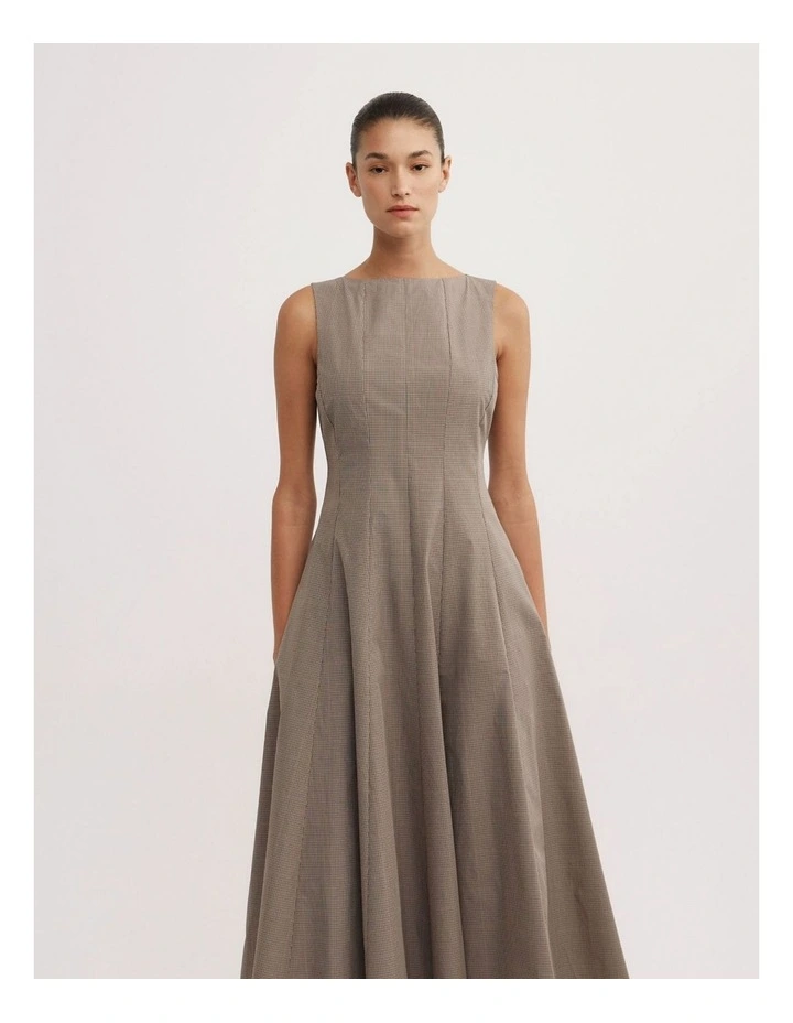 Panelled Midi Dress in Neutral Check image 2