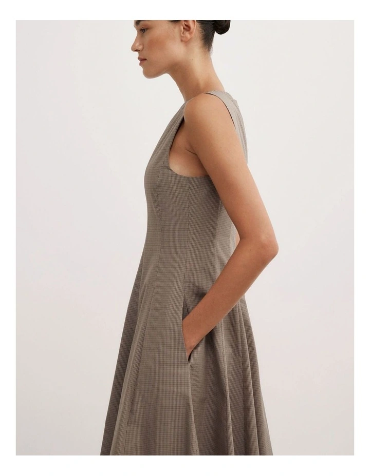 Panelled Midi Dress in Neutral Check image 3