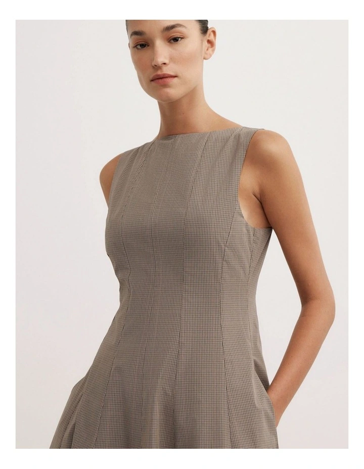 Panelled Midi Dress in Neutral Check image 4