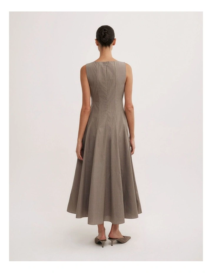 Panelled Midi Dress in Neutral Check image 5