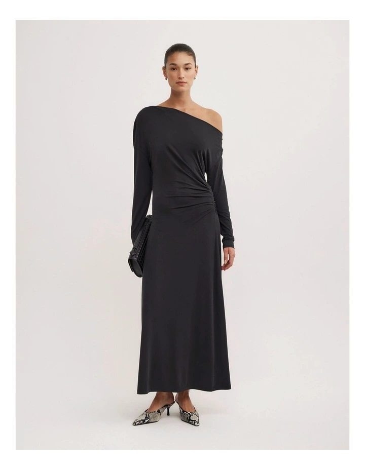Long Sleeve Off Shoulder Dress in Black image 1