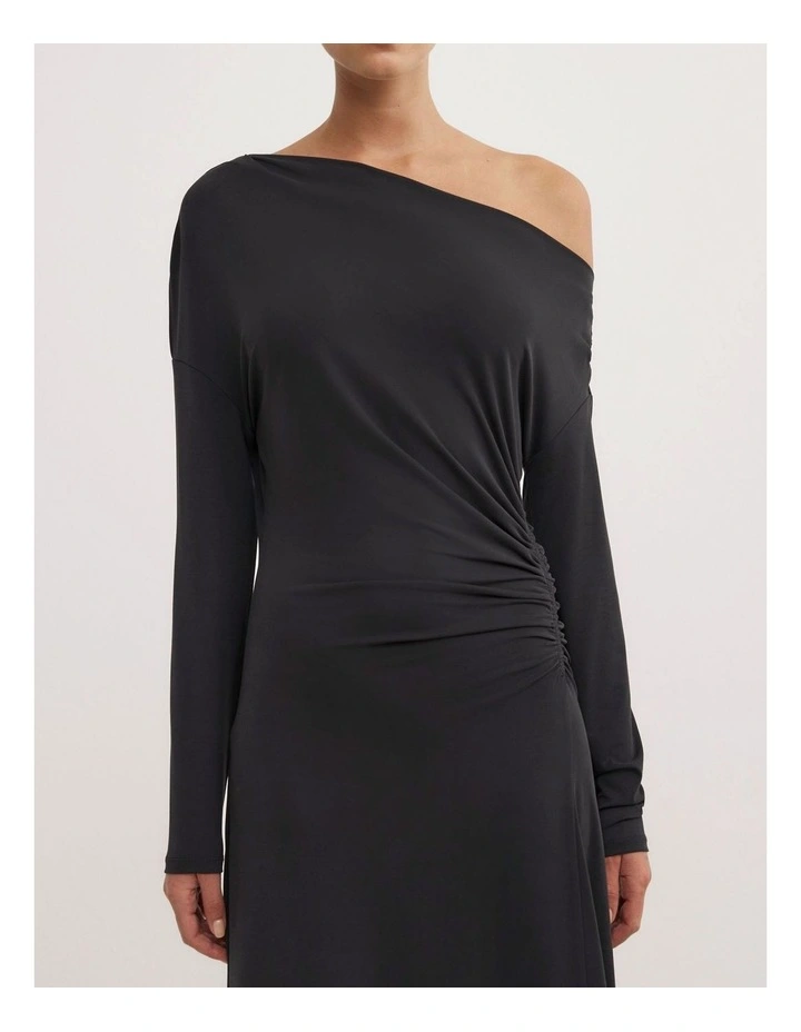 Long Sleeve Off Shoulder Dress in Black image 3