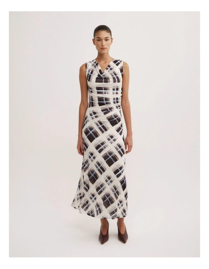 Ruched Cowl Mesh Dress in Multi image 2