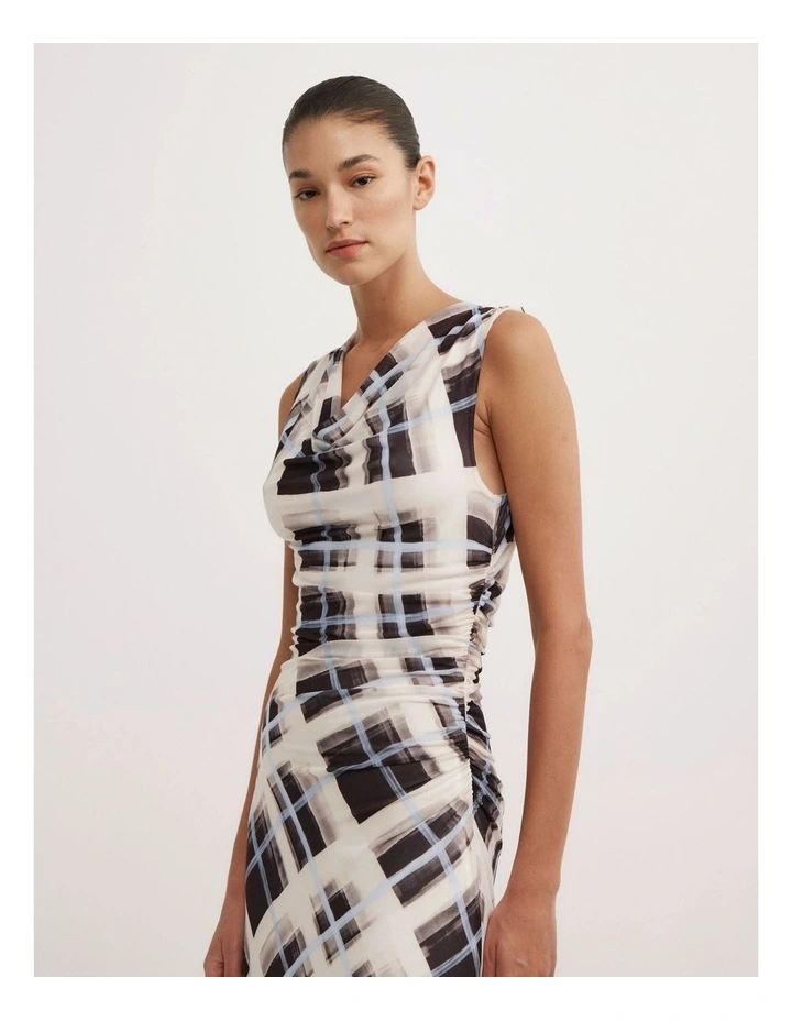 Ruched Cowl Mesh Dress in Multi image 3