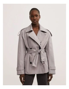 Belted Trench Coat in Pale Grey