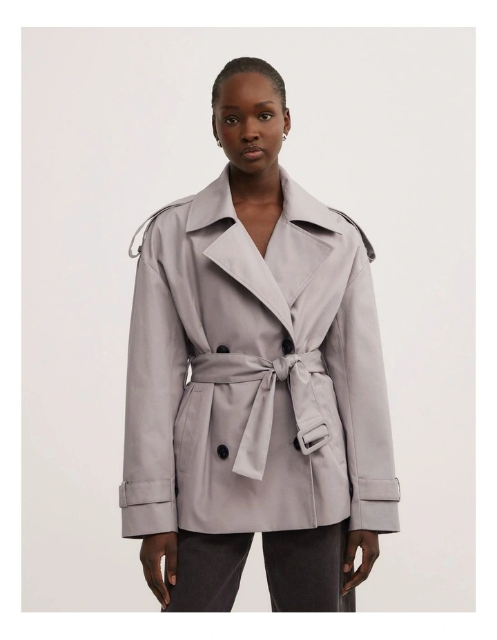 Belted Trench Coat in Pale Grey image 1