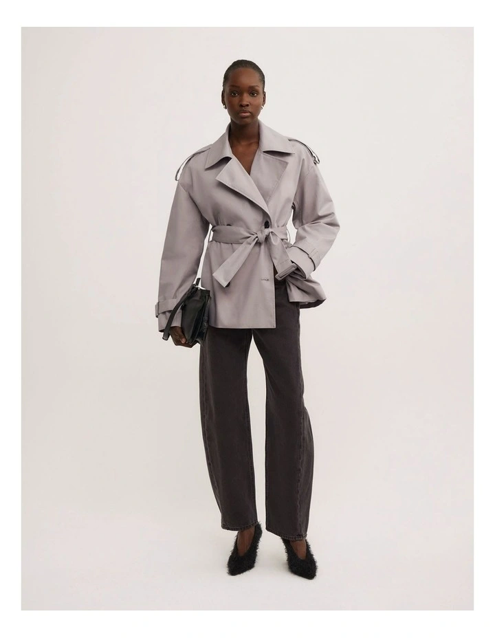 Belted Trench Coat in Pale Grey image 2