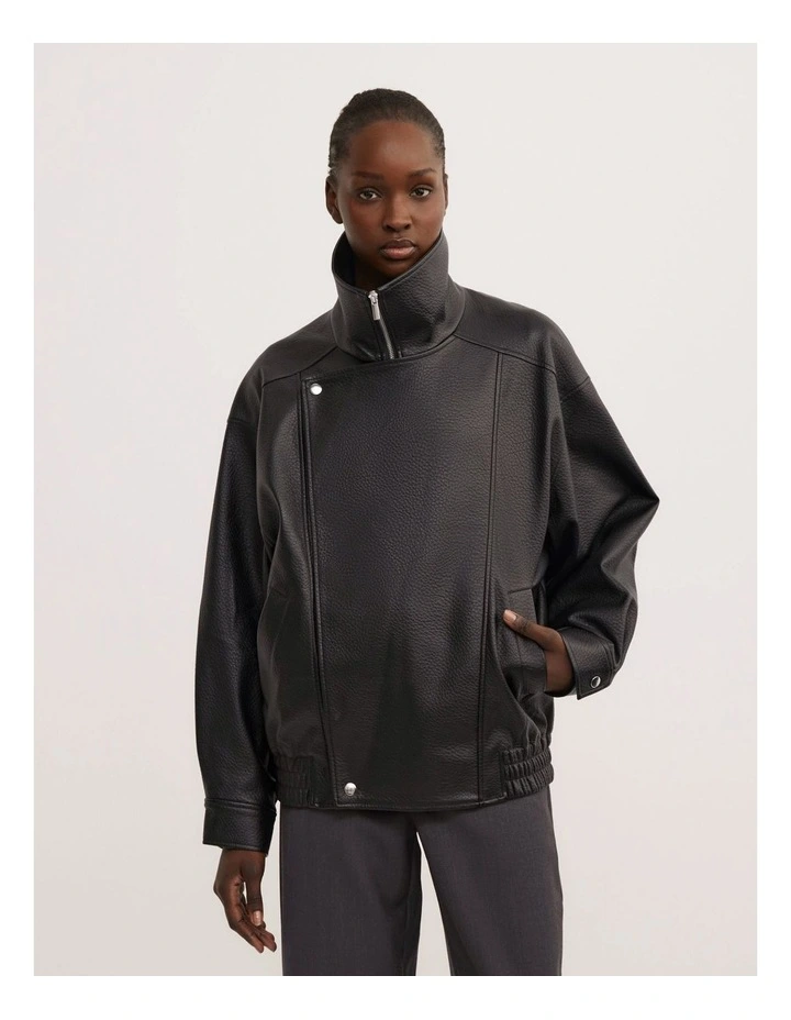 Funnel Neck Bomber Jacket in Black image 1