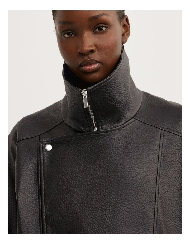 Funnel Neck Bomber Jacket in Black image 4