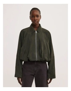 Suede Bubble Jacket in Deep Sage