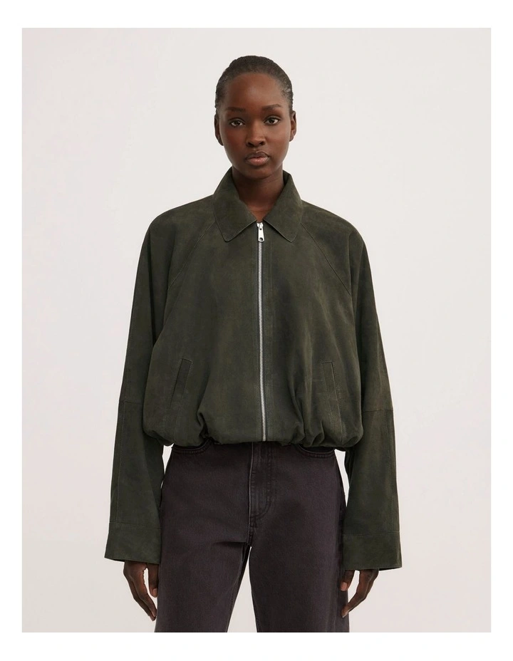 Suede Bubble Jacket in Deep Sage image 1