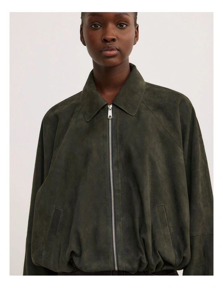 Suede Bubble Jacket in Deep Sage image 3
