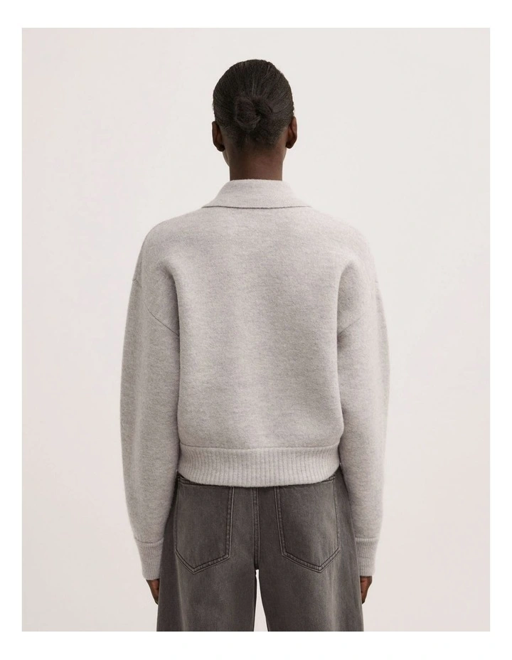 Wool Knit Bomber Jacket in Light Grey Marle image 5