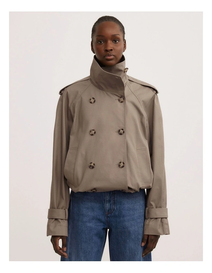 Funnel Neck Trench Coat in Sage image 1