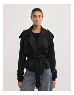 Fluid Cropped Trench Coat in Black