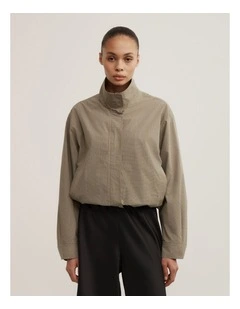Funnel Zip Through Jacket in Neutral Check