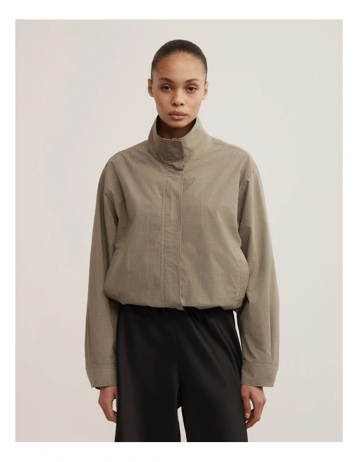 Funnel Zip Through Jacket in Neutral Check image 1