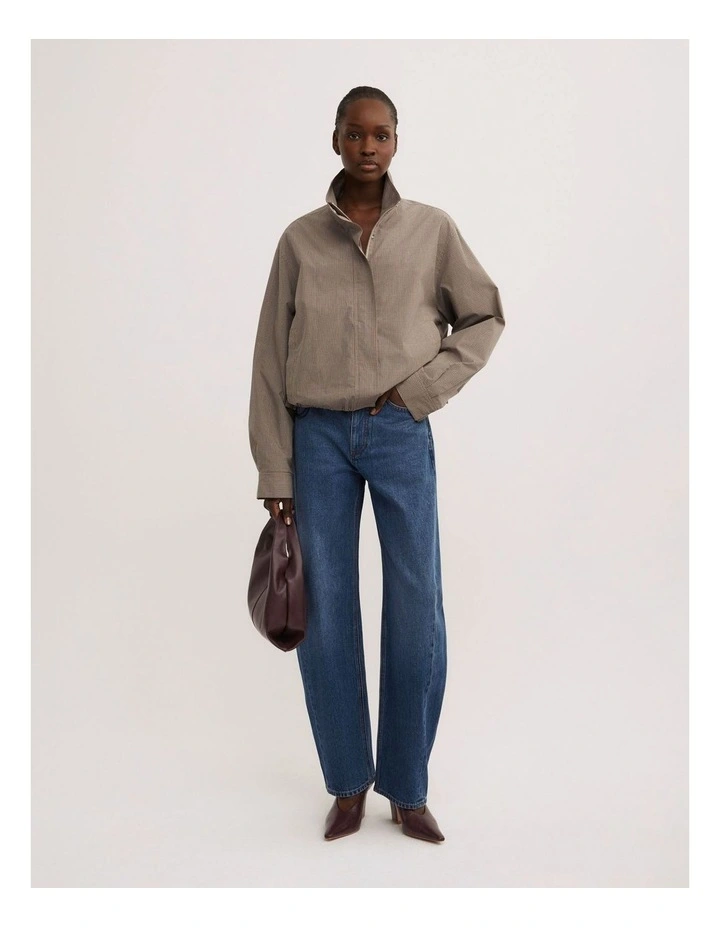 Funnel Zip Through Jacket in Neutral Check image 1