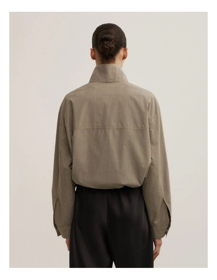 Funnel Zip Through Jacket in Neutral Check image 2