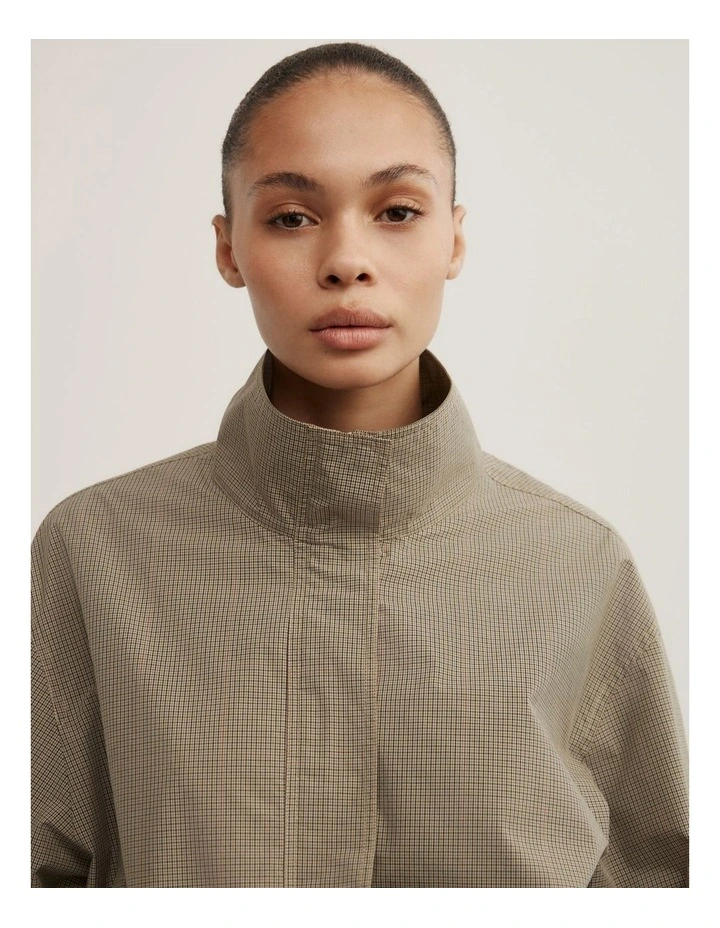 Funnel Zip Through Jacket in Neutral Check image 3