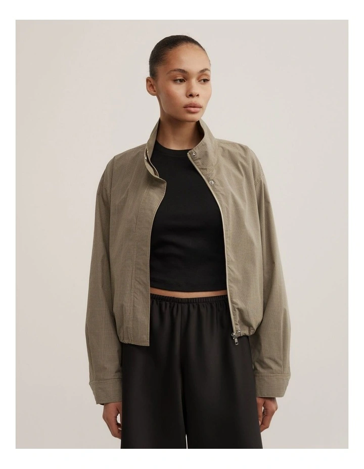 Funnel Zip Through Jacket in Neutral Check image 4