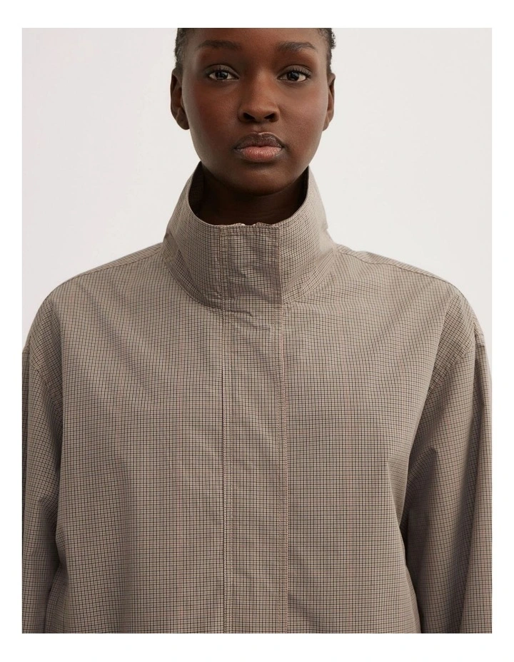 Funnel Zip Through Jacket in Neutral Check image 4