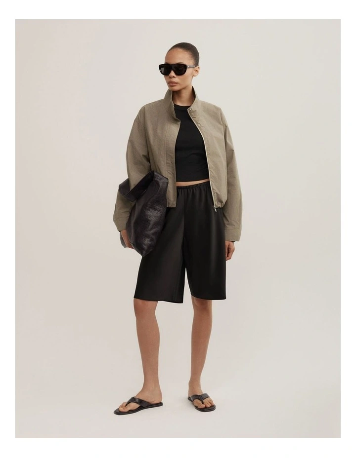Funnel Zip Through Jacket in Neutral Check image 5