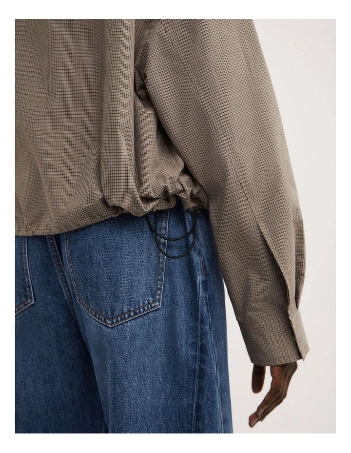 Funnel Zip Through Jacket in Neutral Check image 5