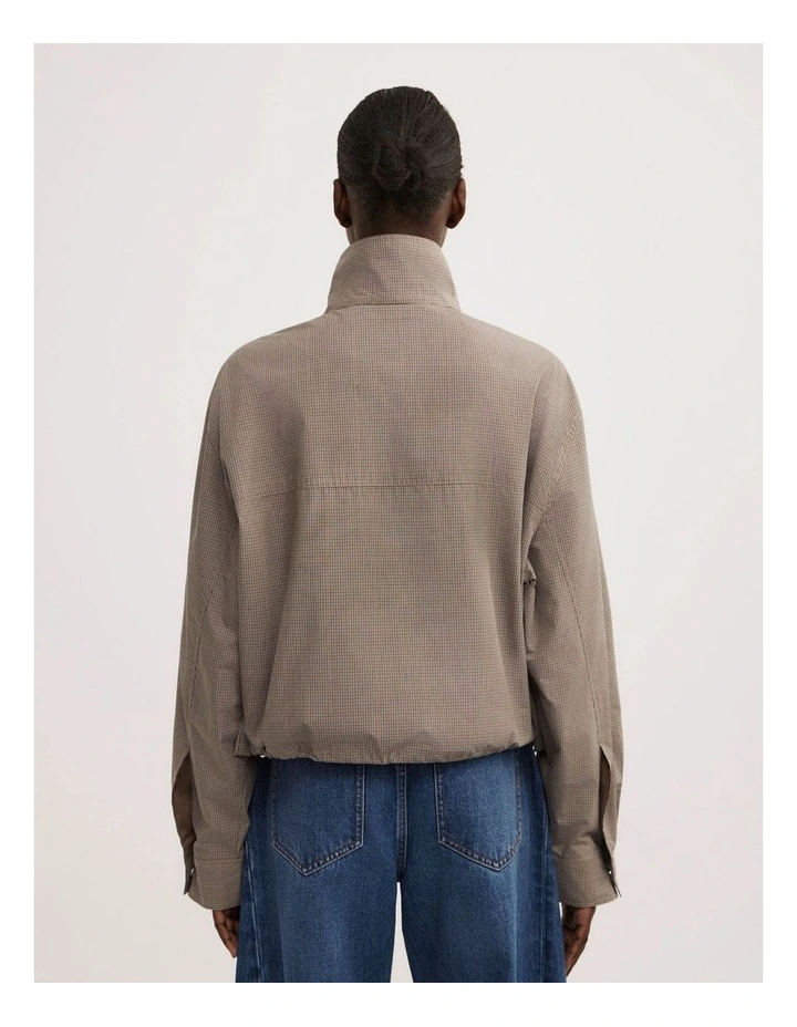 Funnel Zip Through Jacket in Neutral Check image 6