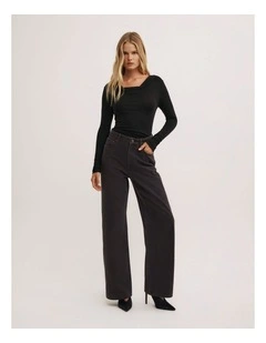 Wide Leg Jeans in Washed Black
