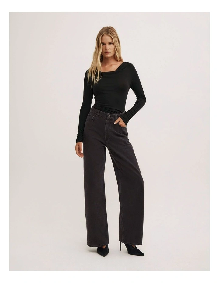 Wide Leg Jeans in Washed Black image 1