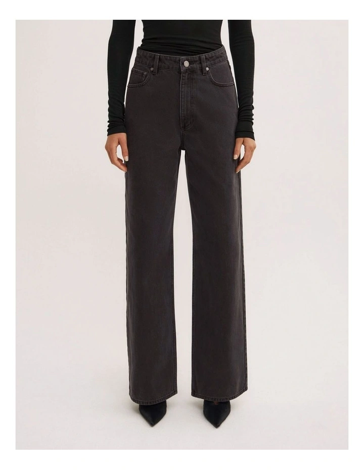 Wide Leg Jeans in Washed Black image 2