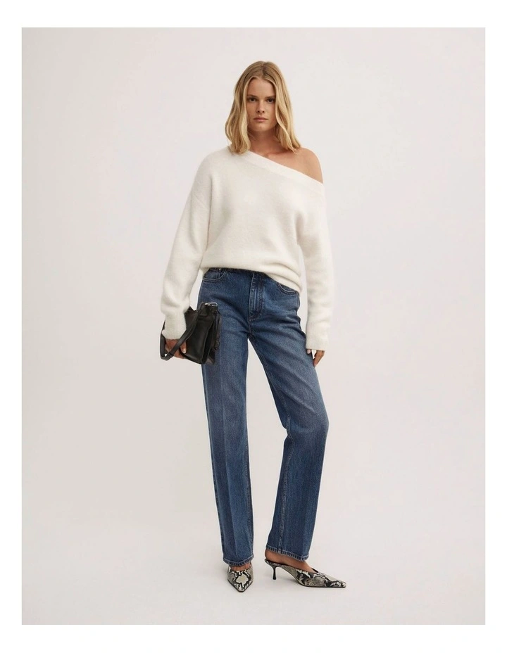 Fluffy Asymmetric Knit Jumper in Vanilla image 2