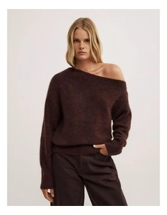 Fluffy Asymmetric Knit jumper in Espresso
