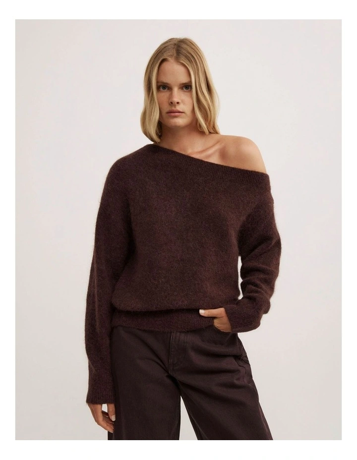 Fluffy Asymmetric Knit jumper in Espresso image 1