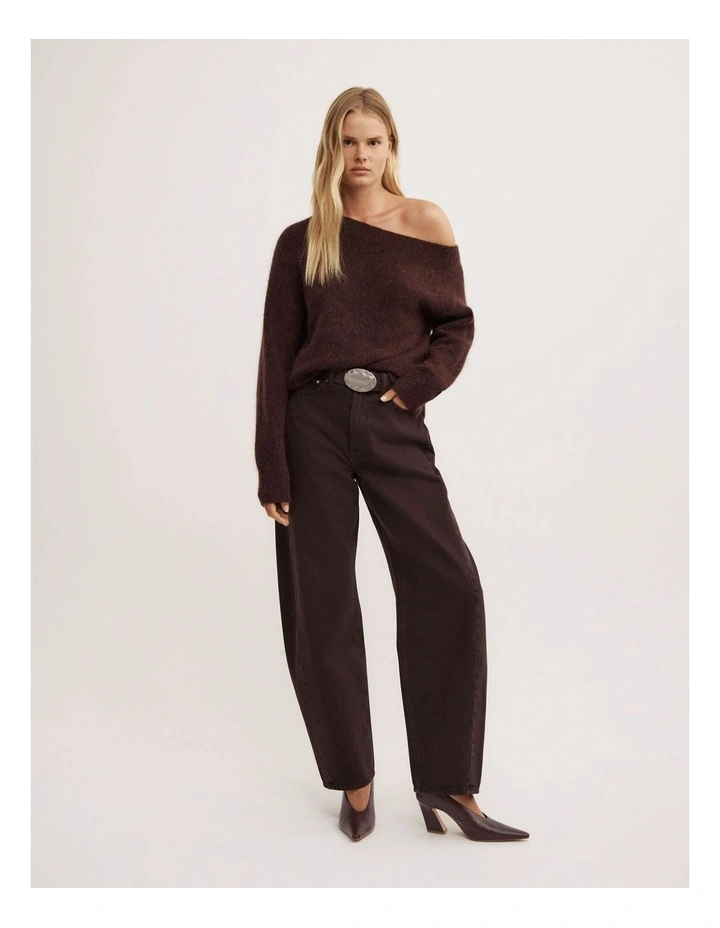 Fluffy Asymmetric Knit jumper in Espresso image 2