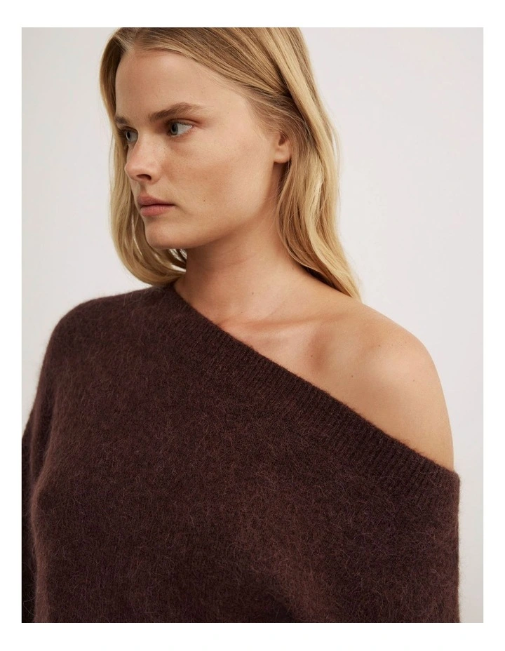 Fluffy Asymmetric Knit jumper in Espresso image 3