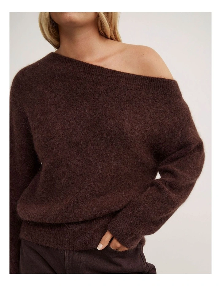 Fluffy Asymmetric Knit jumper in Espresso image 4