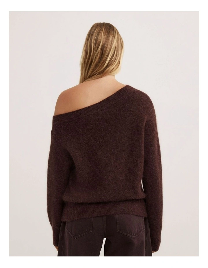 Fluffy Asymmetric Knit jumper in Espresso image 5