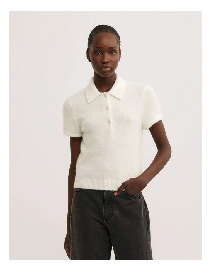 Fluffy Polo T-shirt in Vanilla image 1