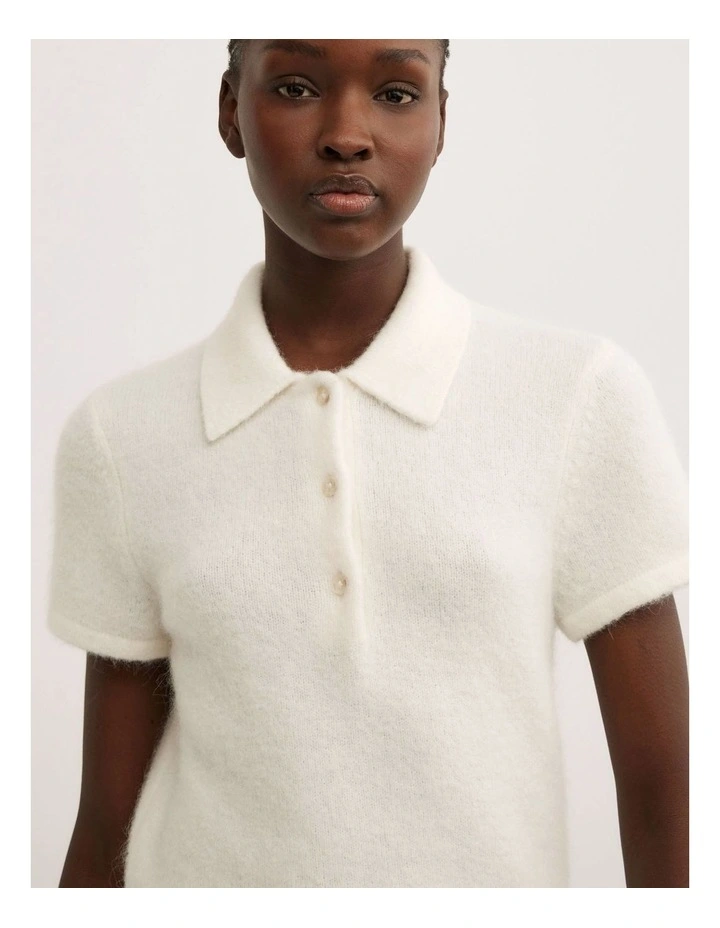 Fluffy Polo T-shirt in Vanilla image 3