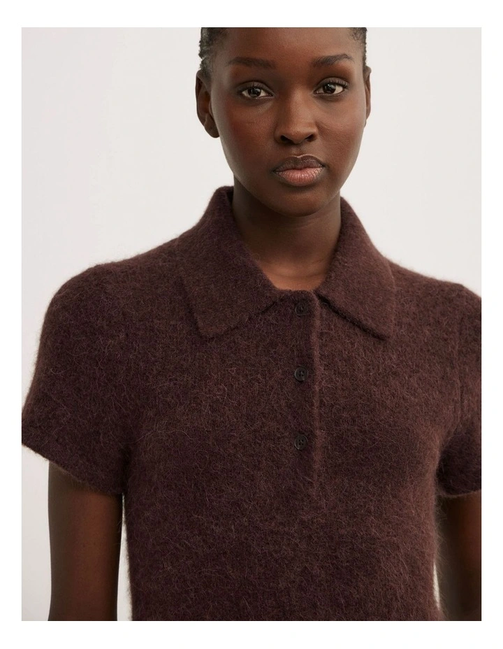 Fluffy Polo T-shirt in Espresso image 3