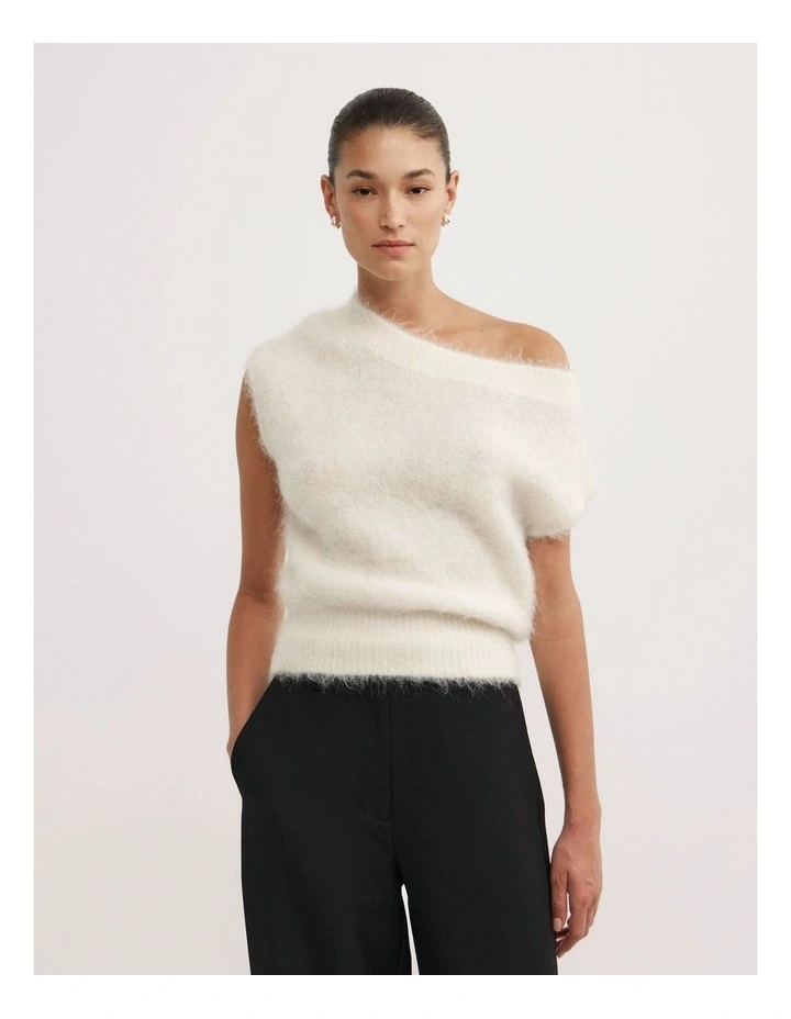 Asymmetric Fluffy Top in Vanilla image 1