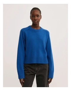 Crew Neck Knit Jumper in Cobalt