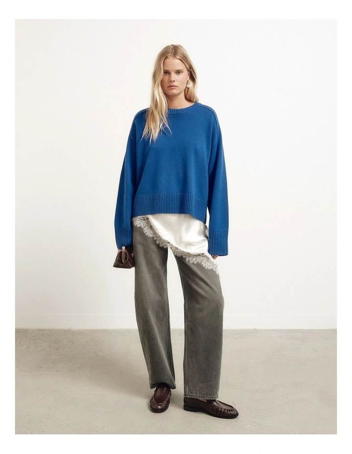 Crew Neck Knit Jumper in Cobalt image 2