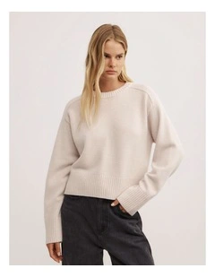 Crew Neck Knit Jumper in Oat Marle