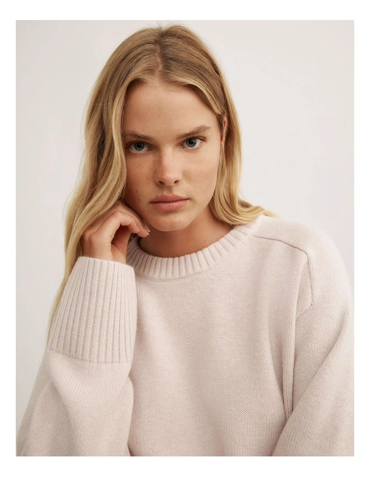 Crew Neck Knit Jumper in Oat Marle image 3