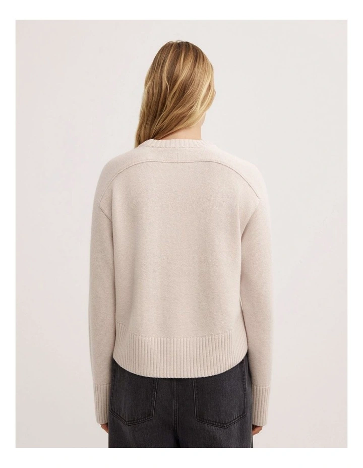 Crew Neck Knit Jumper in Oat Marle image 6